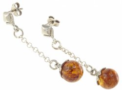 Сережки-ланцюжки з кульками бурштину